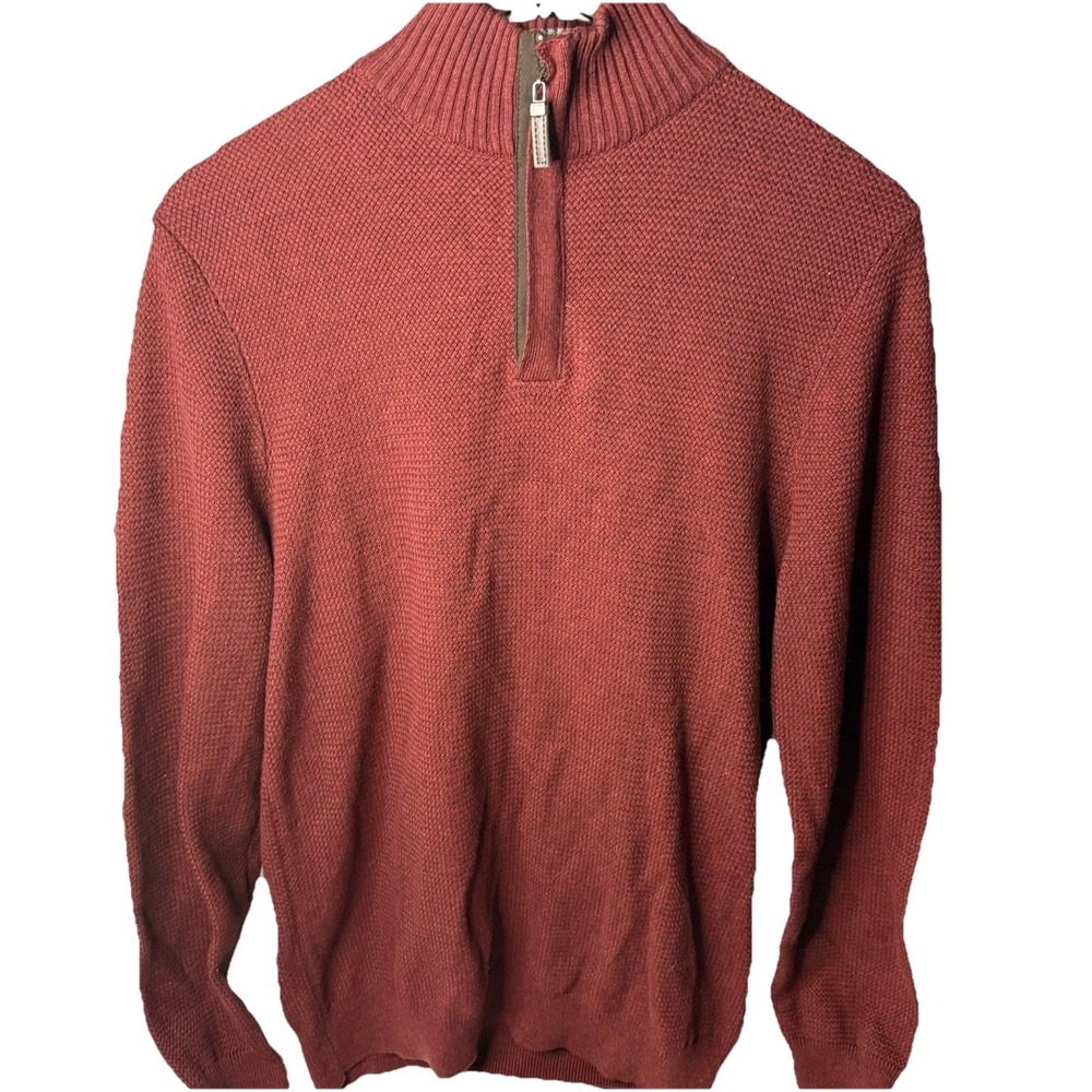 Tasso Elba Quarter Zip Pullover Sweater Mens Small 100% Cotton Red